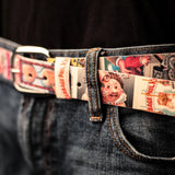 Garbage Pail Kids Card Belt on Blue Jeans