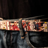 Hockey Goalies Hockey Card Belt on Blue Jeans