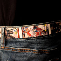 Hockey Goalies Hockey Card Belt on Blue Jeans